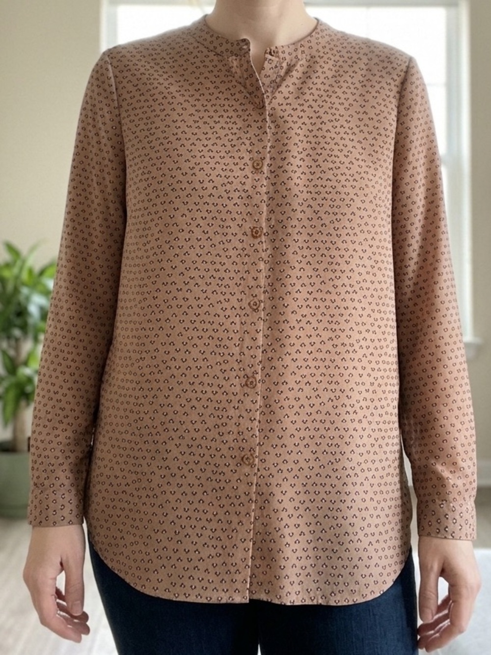 Adrianna Papell Blush Pink Button-Down Long Sleeve Top